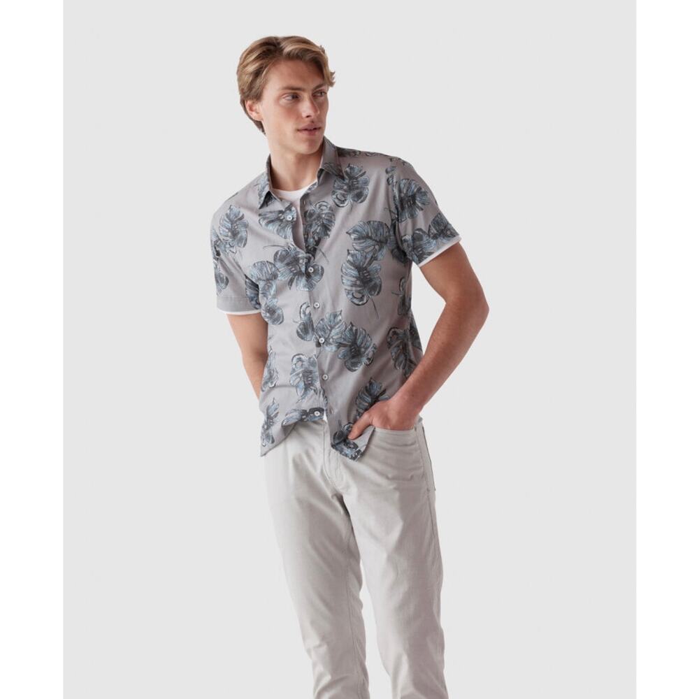 Rodd & Gunn Buckleton Monstera Print Short Sleeve Shirt Dusty Teal – Size S NWT